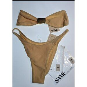 SAME Los Angeles Bandeau Bikini Nude Tan Top XL Bottom L New No Tags